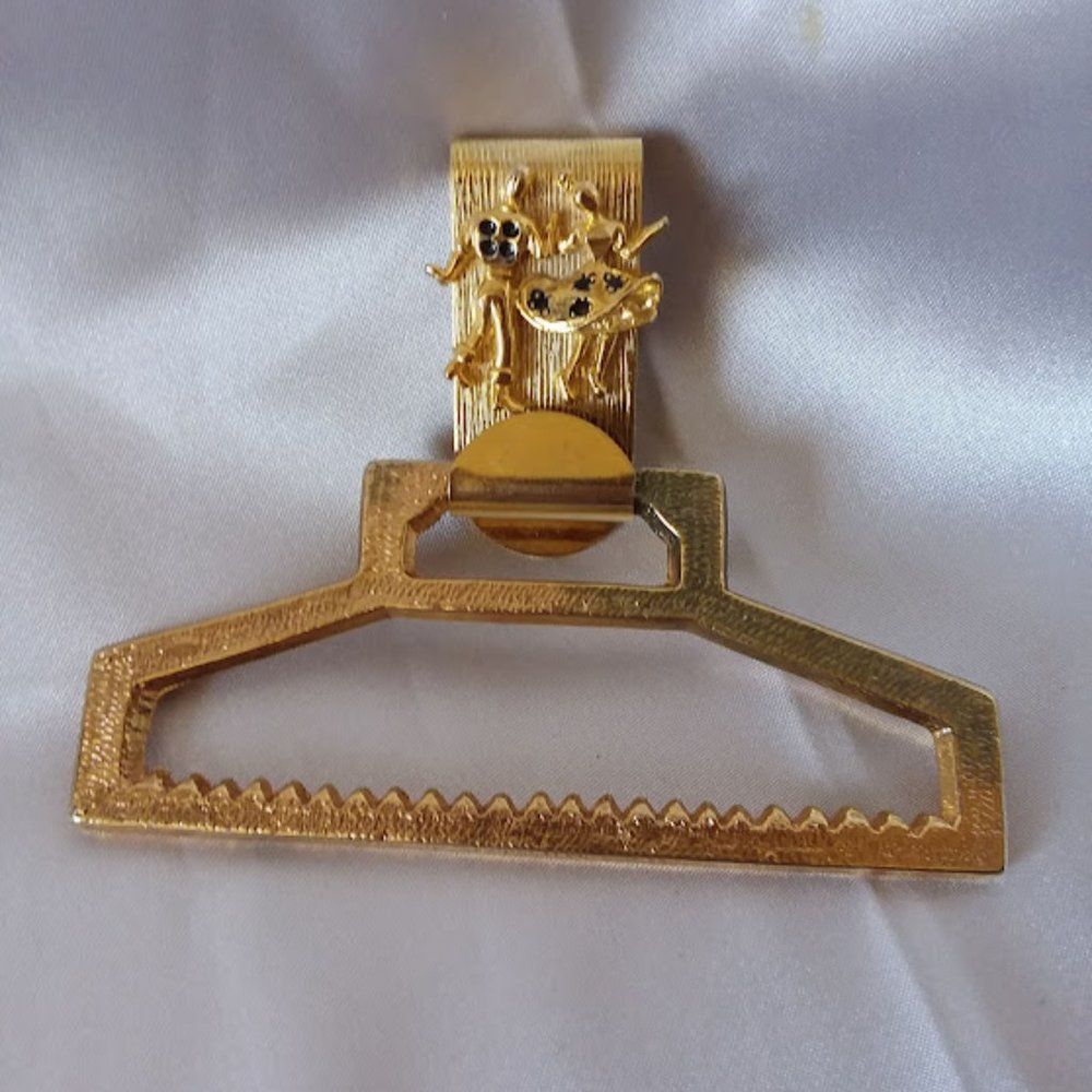 Vintage Square Dancing Metal Towel Holder Belt Clip Gold Tone Swing Dancer Hook